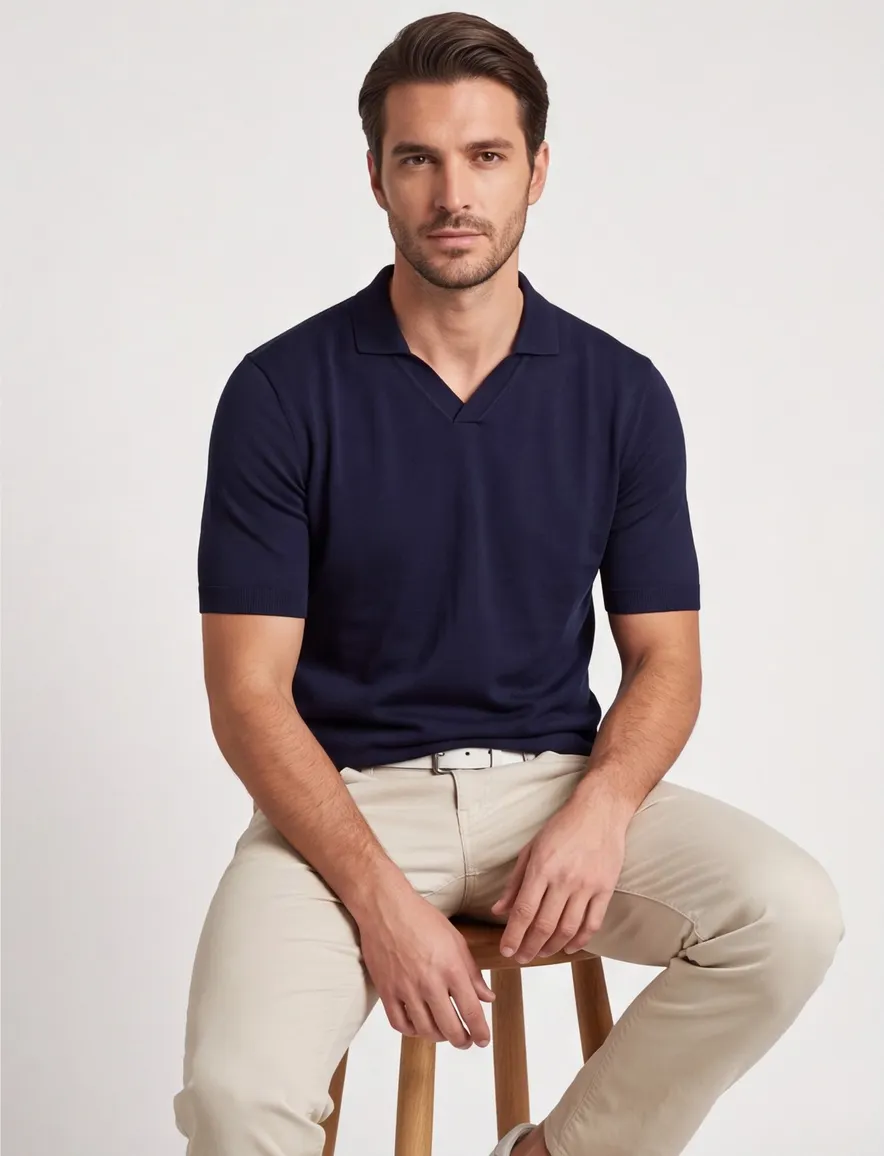 Paul & Shark polo navy effen lamswol gebreid