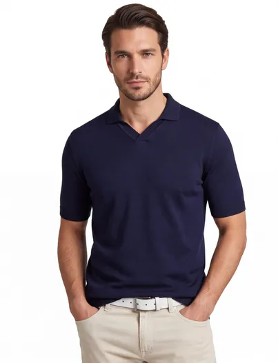 Paul & Shark Paul & Shark polo navy effen lamswol gebreid