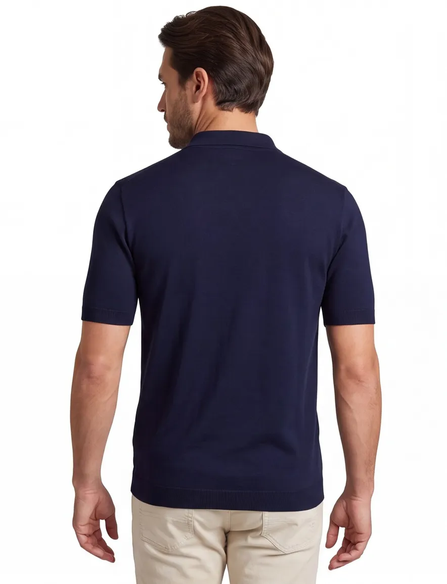 Paul & Shark polo navy effen lamswol gebreid
