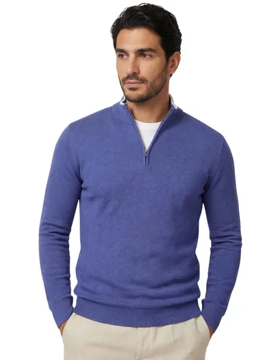 Paul & Shark Paul & Shark half zip trui blauw zijde gemêleerd