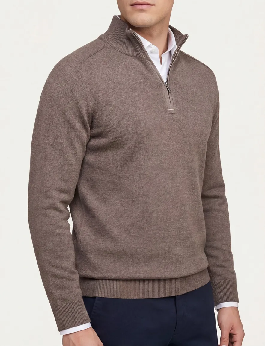 Paul & Shark trui bruin half zip wijde fit