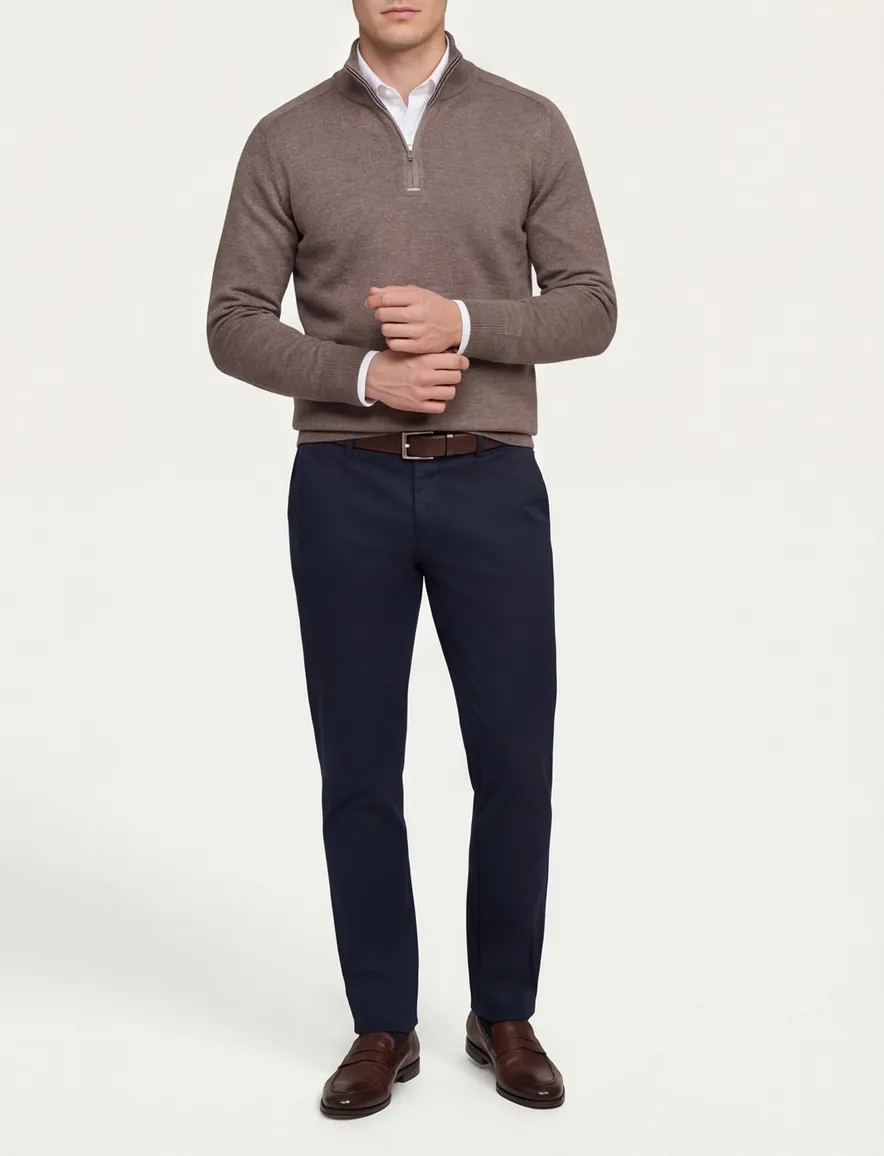 Paul & Shark trui bruin half zip wijde fit