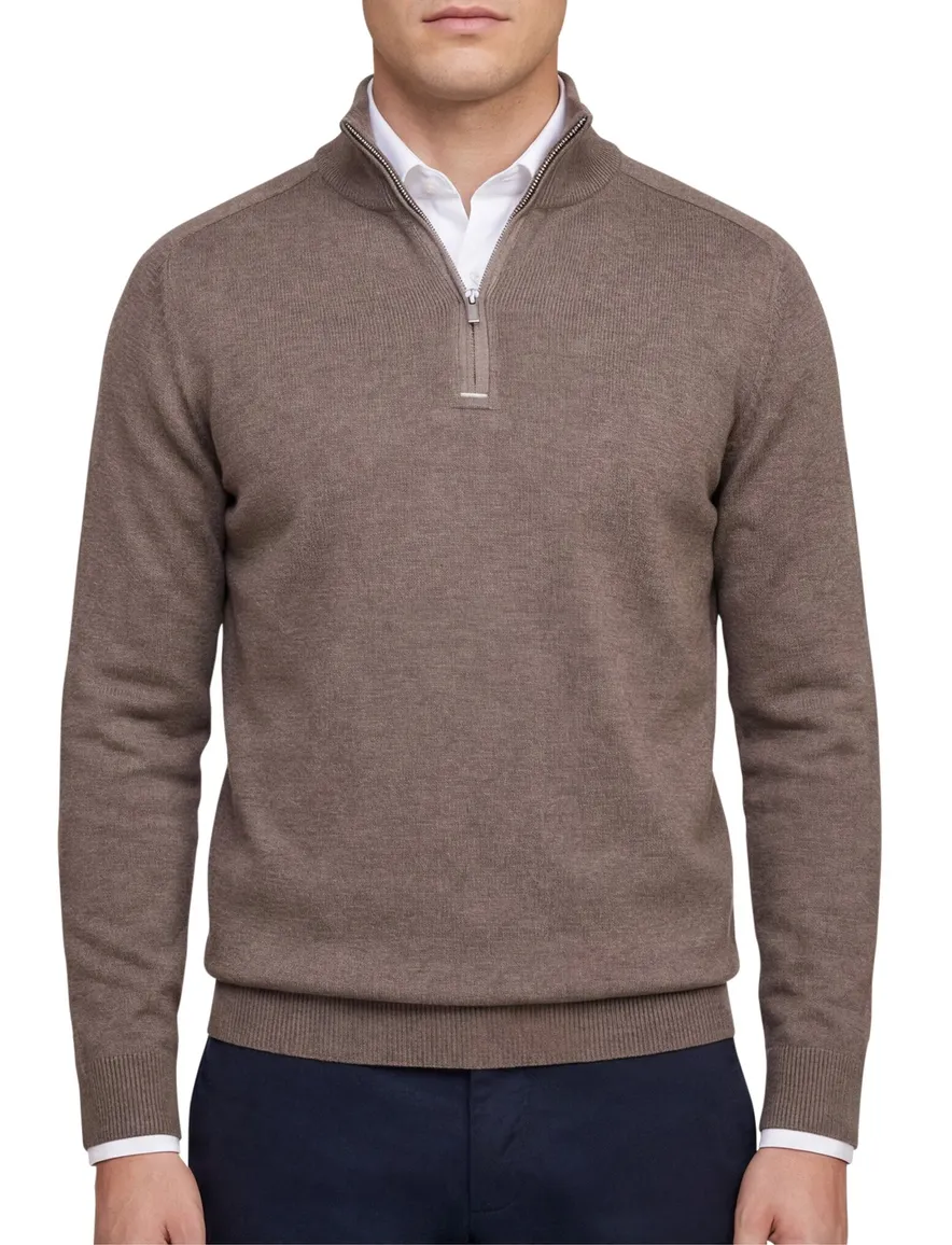 Paul & Shark trui bruin half zip wijde fit