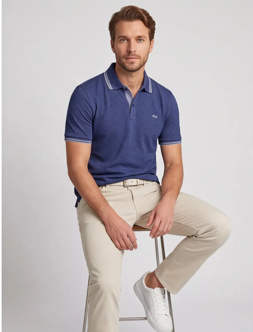 Paul & Shark polo gemêleerd 2 knoops wijde fit
