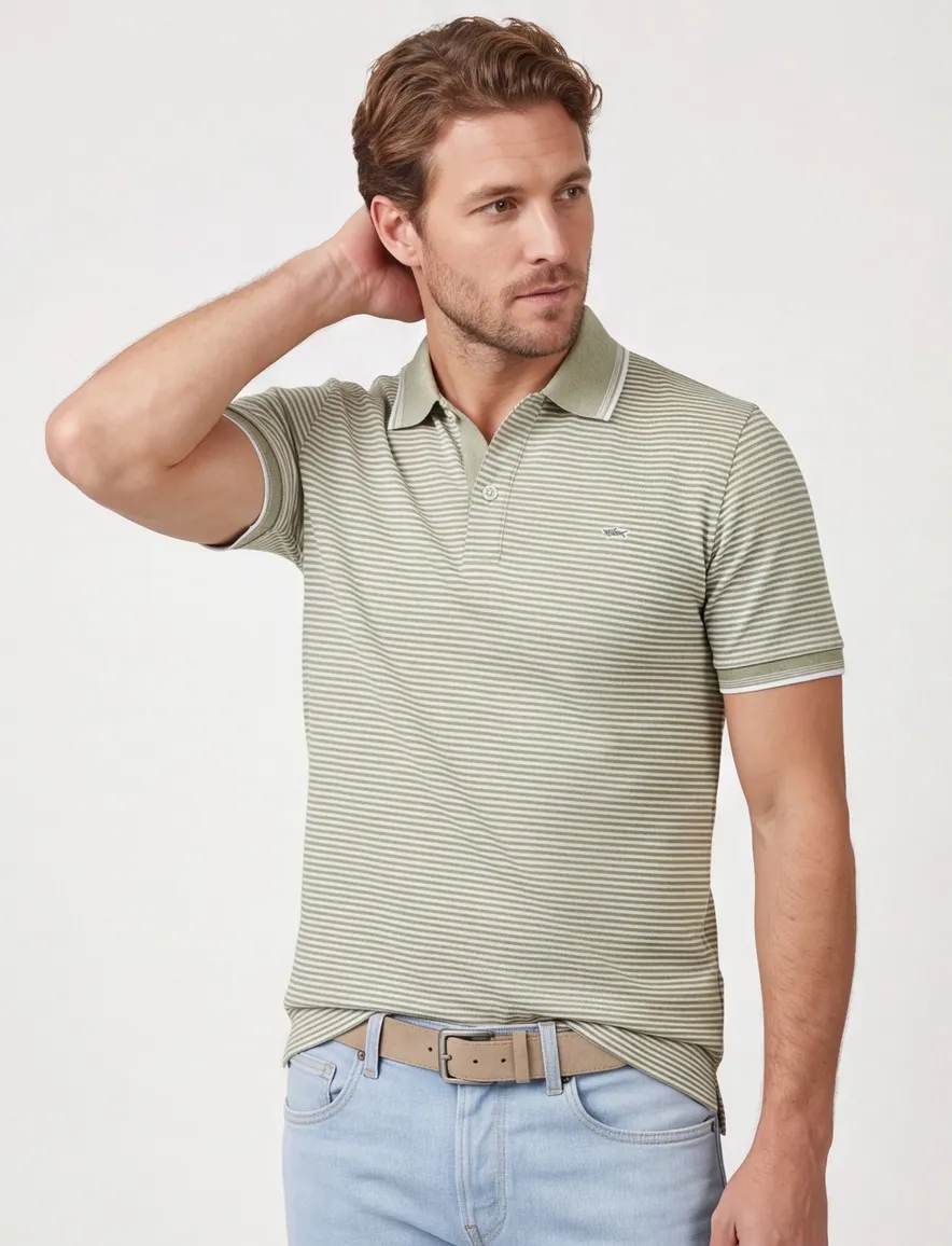 Paul & Shark polo groen wit gestreept wijde fit