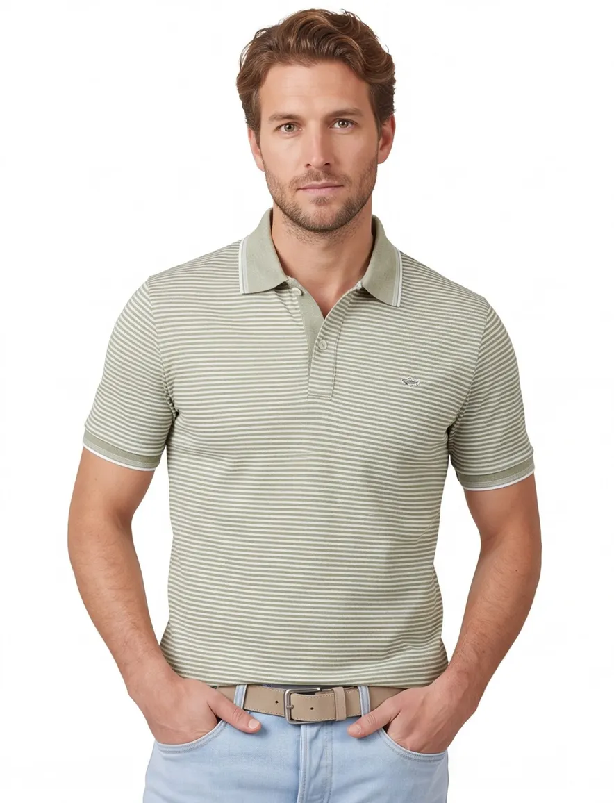 Paul & Shark polo groen wit gestreept wijde fit