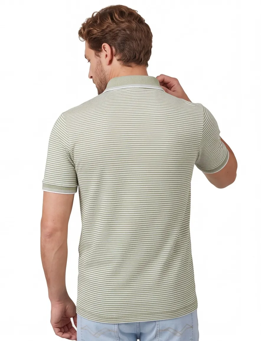Paul & Shark polo groen wit gestreept wijde fit