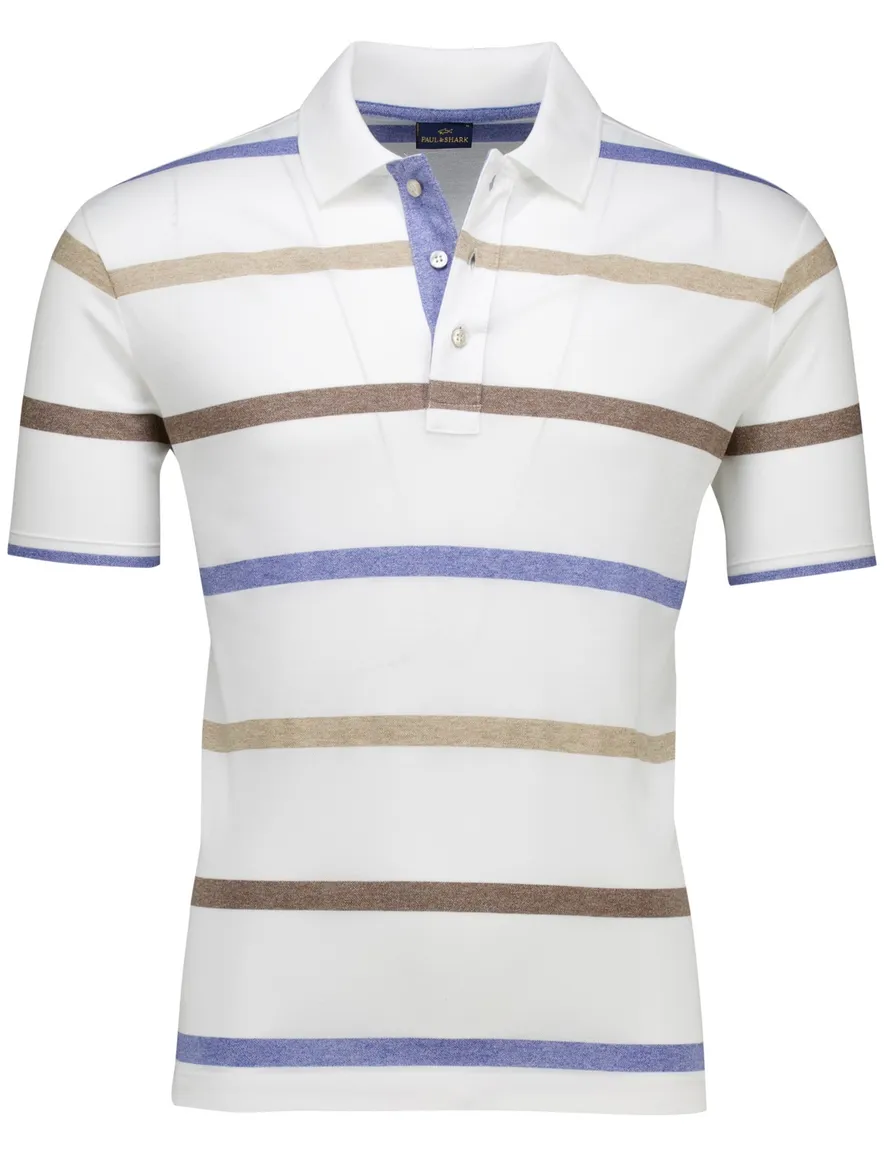 Paul & Shark polo wit blauw beige gestreept