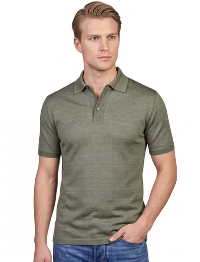 Paul & Shark Paul & Shark knitted polo groen gemêleerd korte mouw