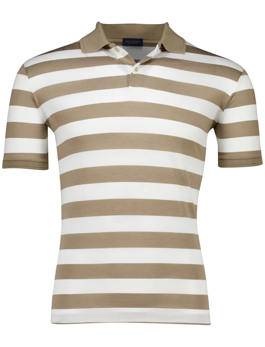 Paul & Shark polo beige wit gestreept jersey 2-knoops