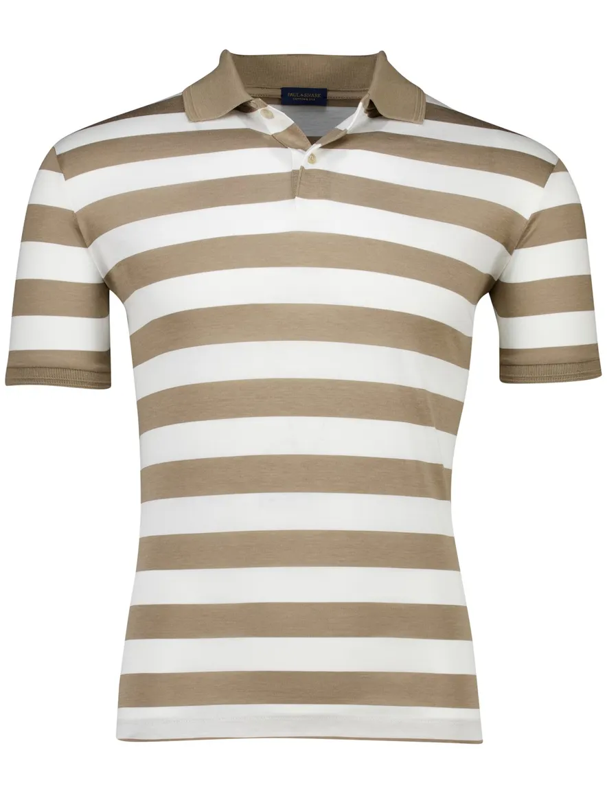 Paul & Shark polo beige wit gestreept jersey 2-knoops