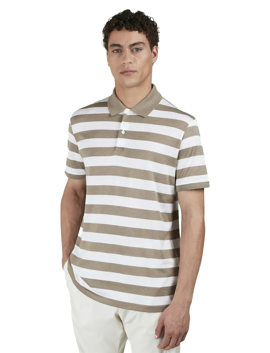 Paul & Shark polo beige wit gestreept jersey 2-knoops