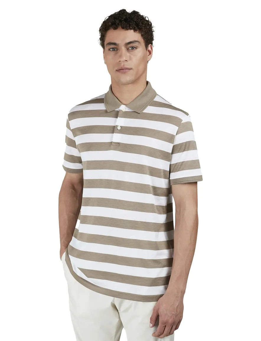 Paul & Shark polo beige wit gestreept jersey 2-knoops