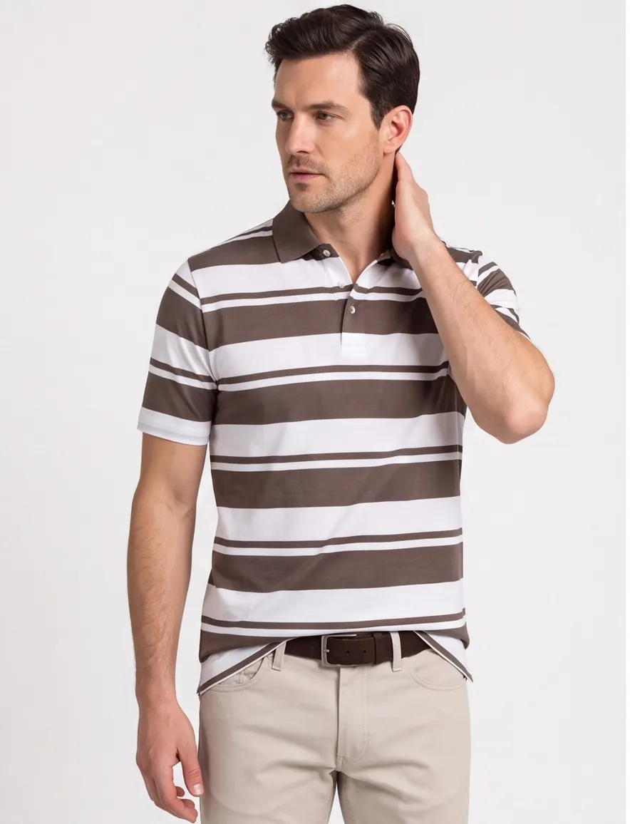 Paul & Shark polo bruin gestreept jersey 2 knoops