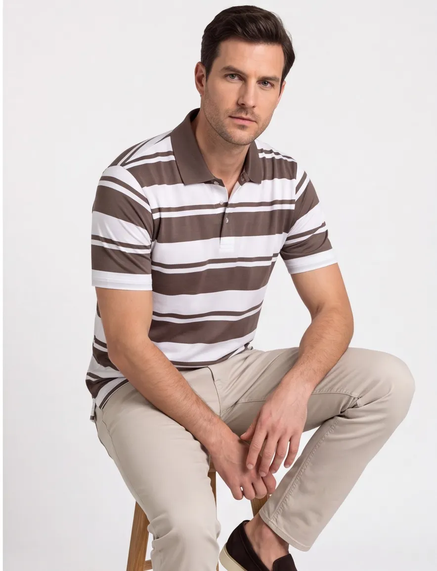 Paul & Shark polo bruin gestreept jersey 2 knoops