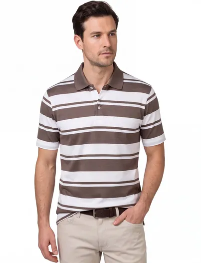 Paul & Shark Paul & Shark polo bruin gestreept jersey 2 knoops