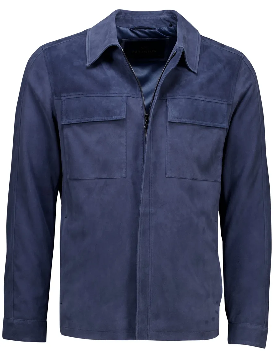 Paul & Shark overshirt blauw Aqua Leather Jacket