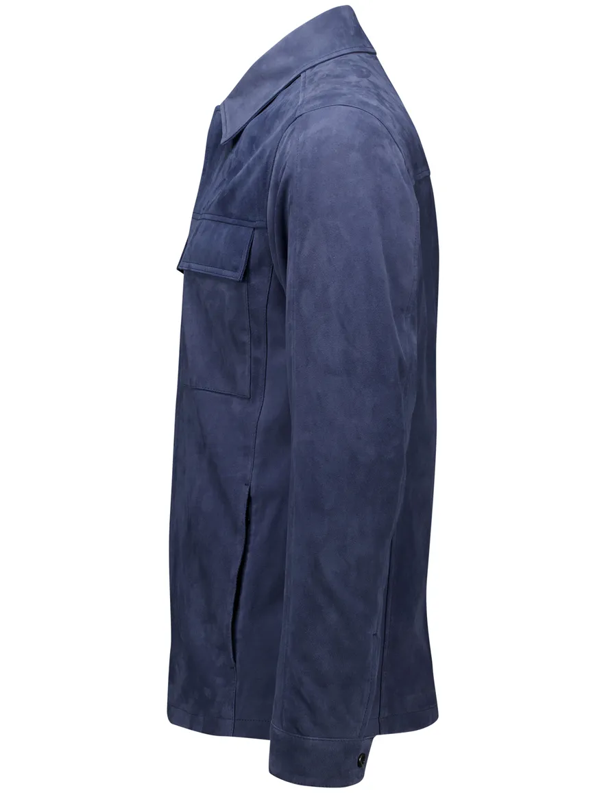 Paul & Shark overshirt blauw Aqua Leather Jacket