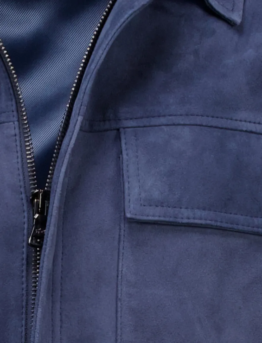 Paul & Shark overshirt blauw Aqua Leather Jacket