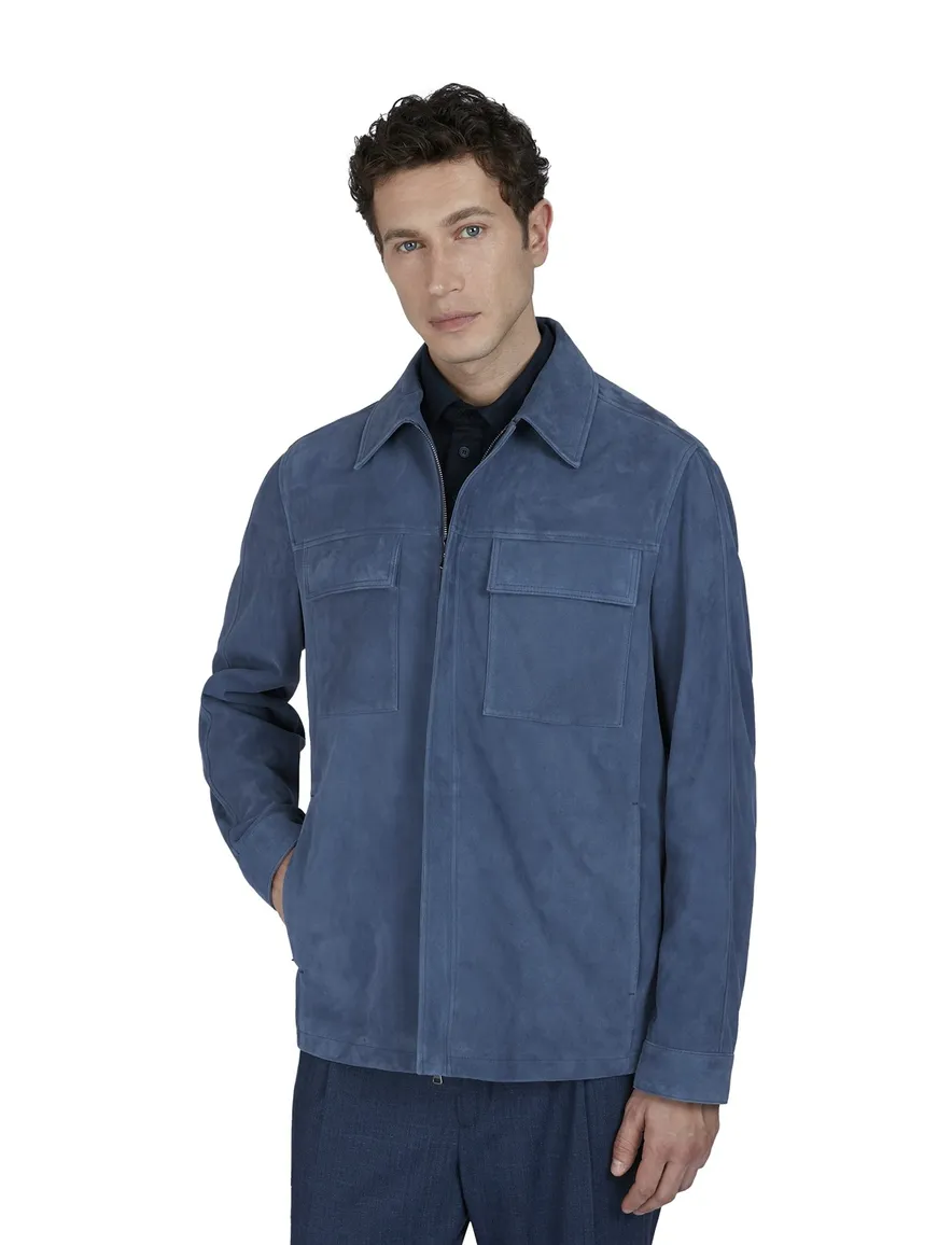 Paul & Shark overshirt blauw Aqua Leather Jacket