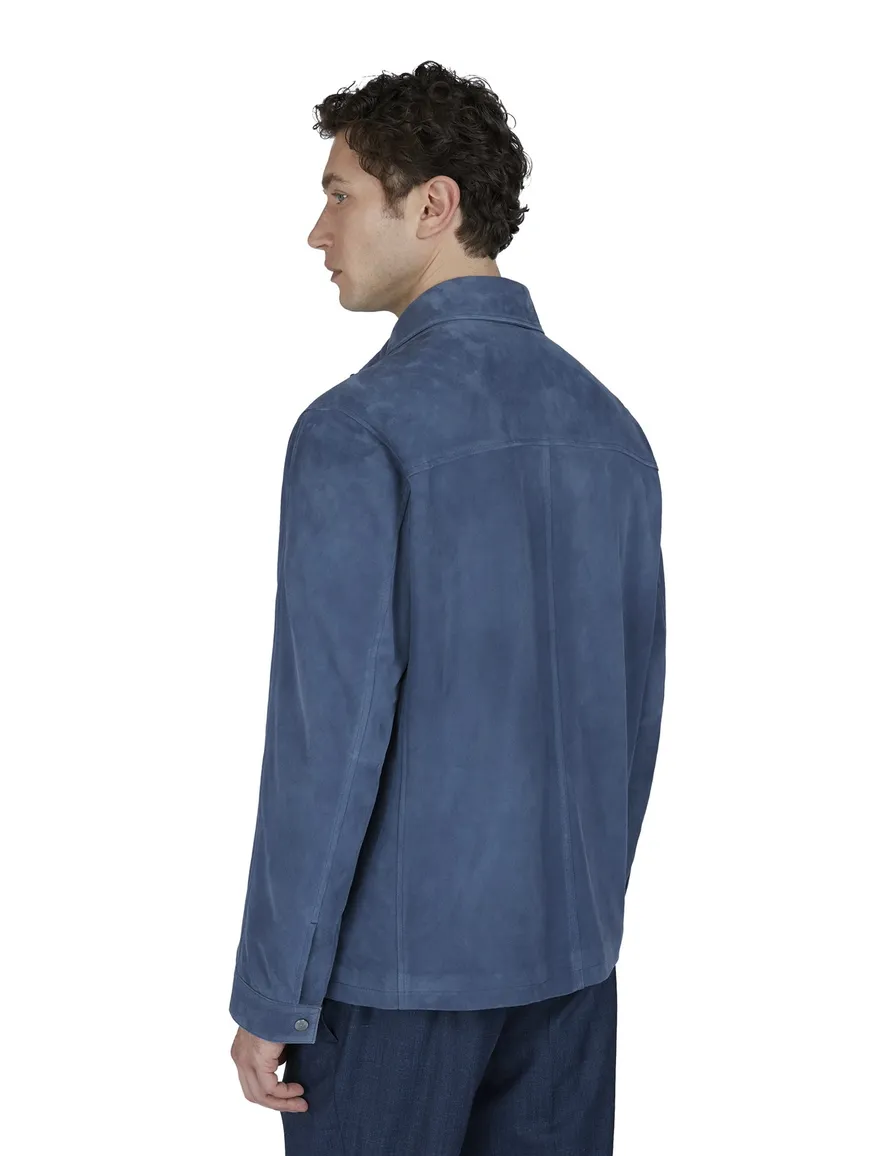 Paul & Shark overshirt blauw Aqua Leather Jacket