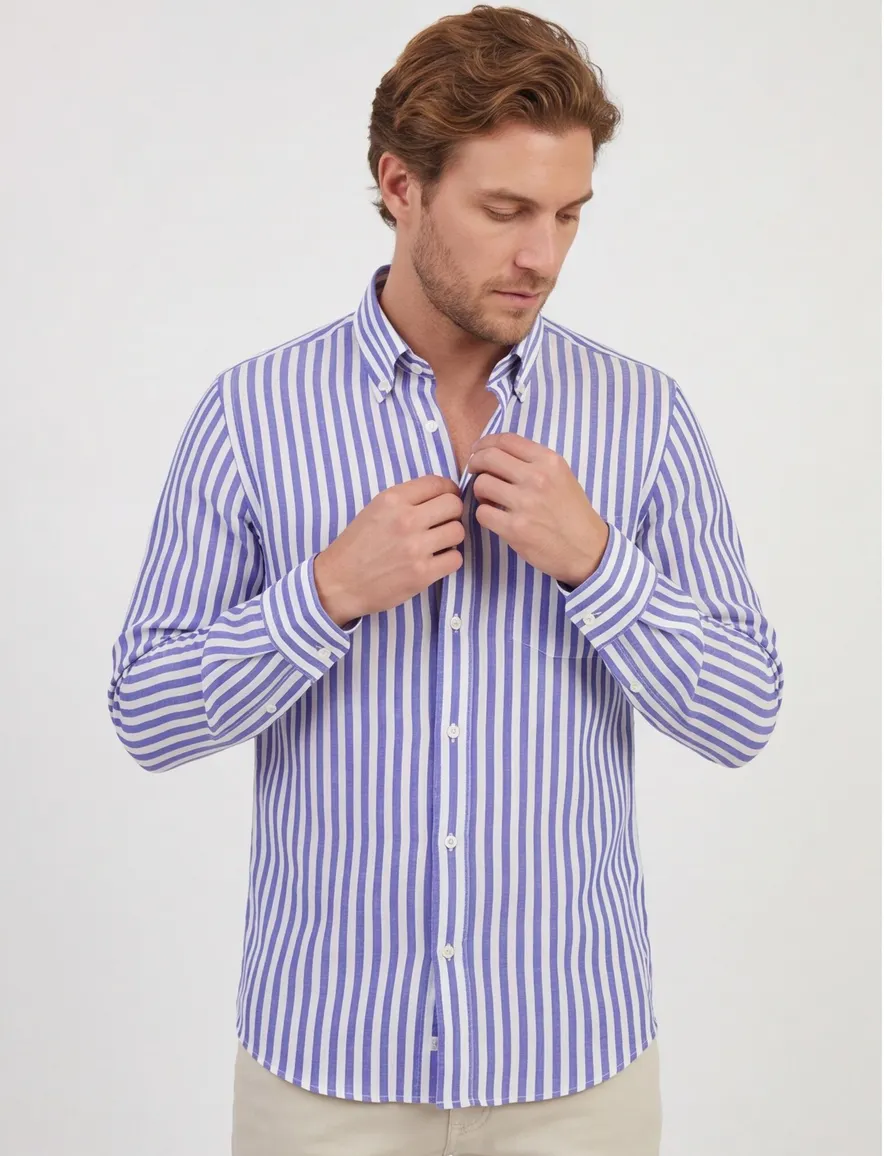 Paul & Shark overhemd blauw wit gestreept 100% linnen