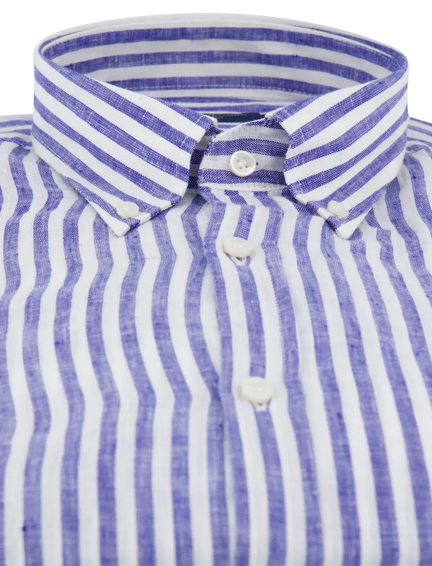 Paul & Shark overhemd blauw wit gestreept 100% linnen