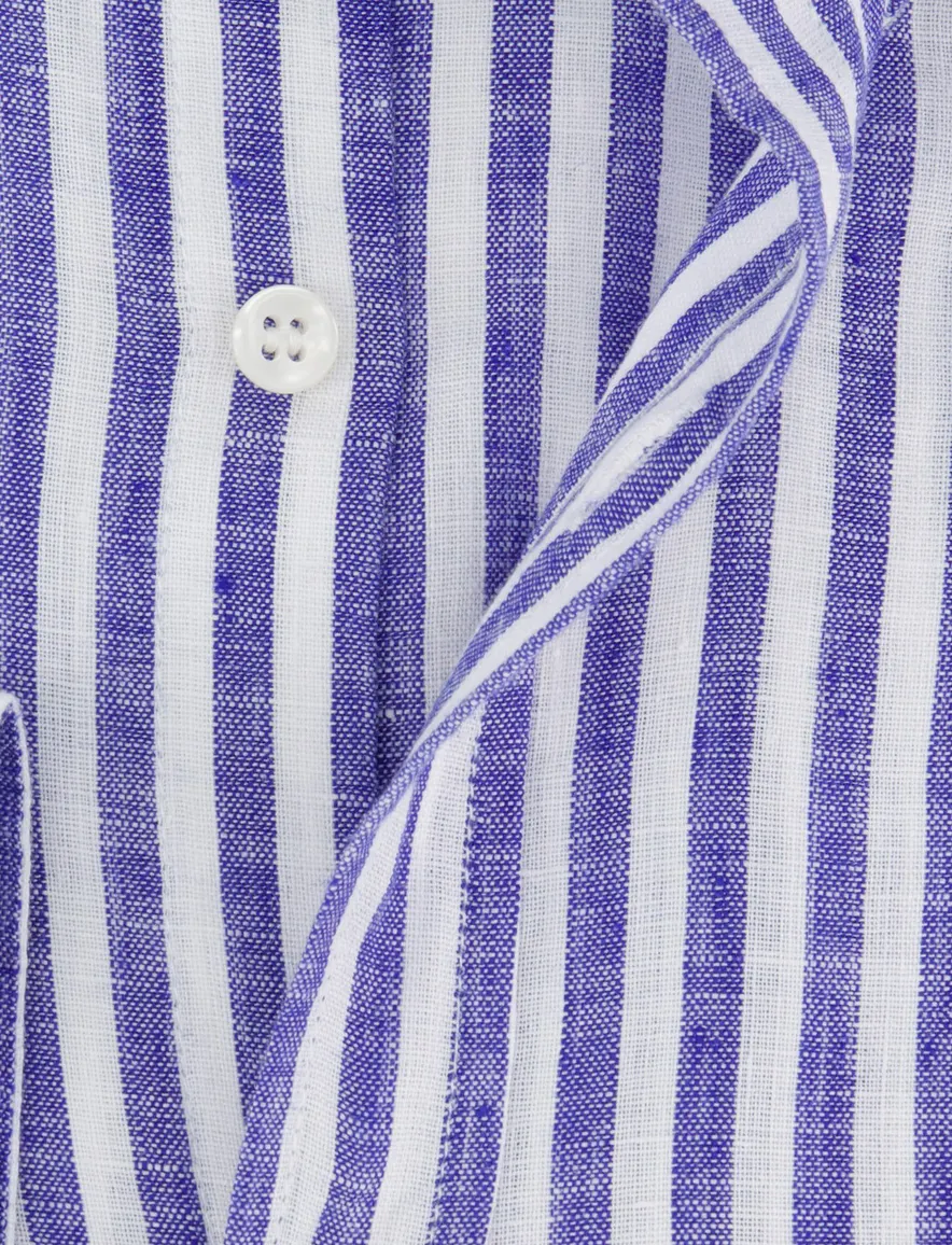 Paul & Shark overhemd blauw wit gestreept 100% linnen