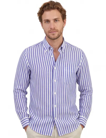 Paul & Shark Paul & Shark overhemd blauw wit gestreept 100% linnen