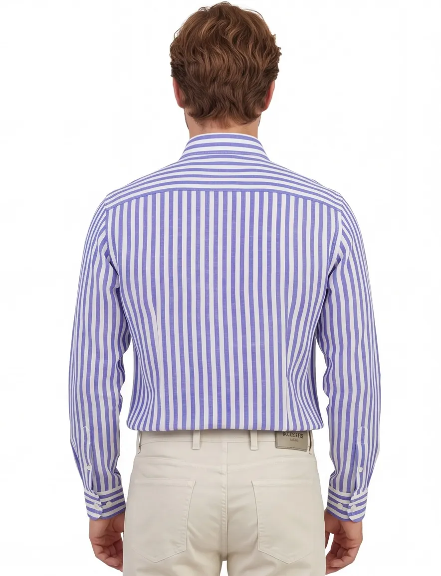 Paul & Shark overhemd blauw wit gestreept 100% linnen