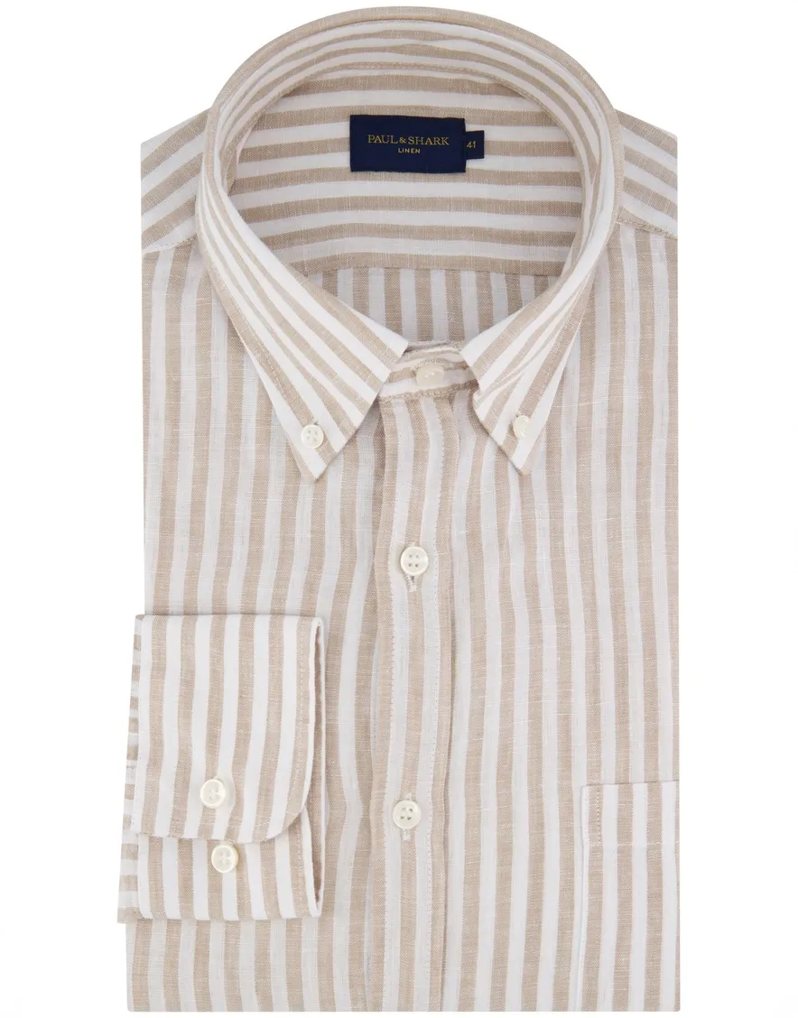 Paul & Shark overhemd beige wit linnen lange mouwen