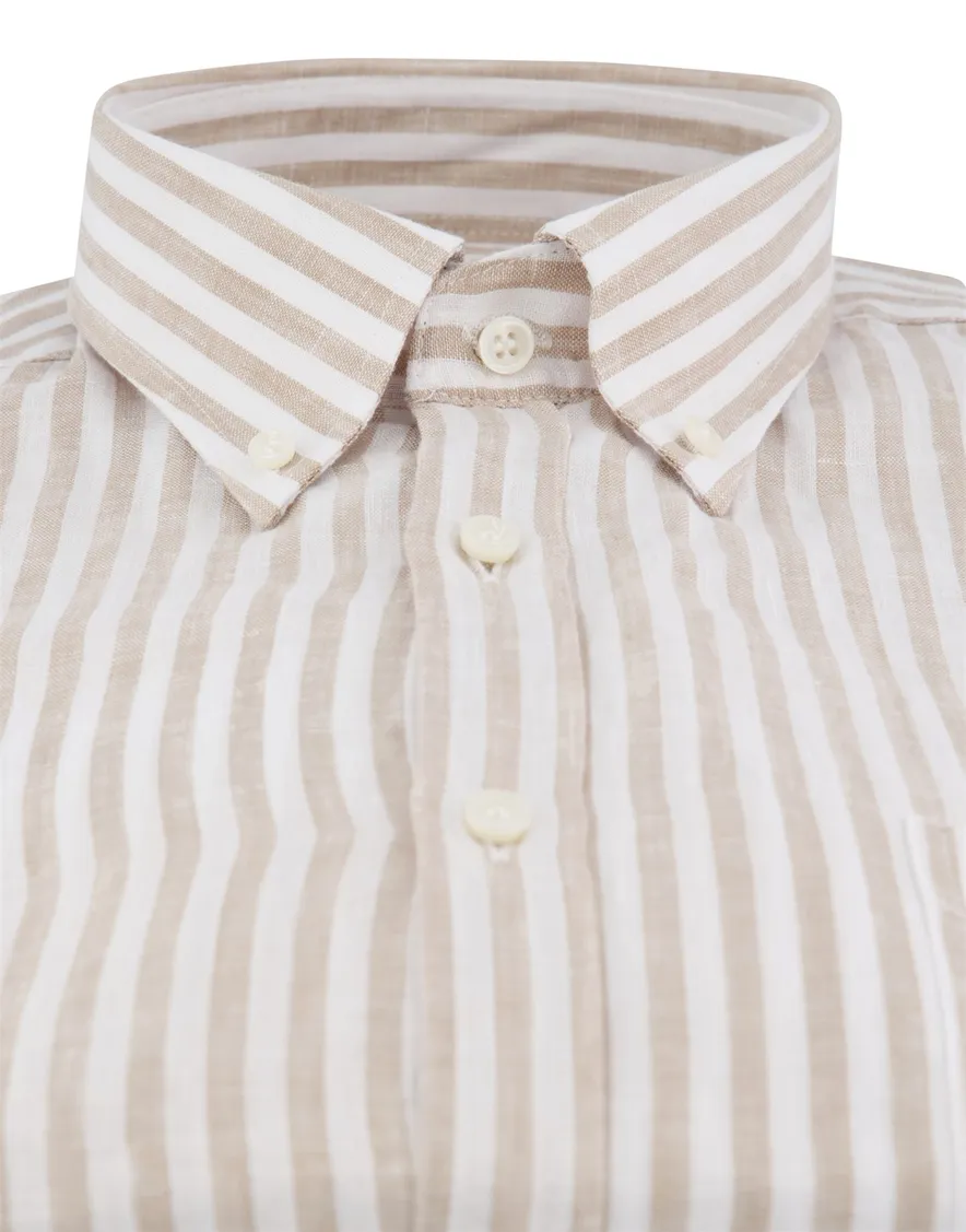 Paul & Shark overhemd beige wit linnen lange mouwen