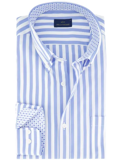 Paul & Shark Paul & Shark overhemd blauw wit gestreept lange mouw borstzak