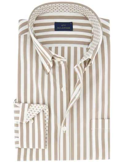 Paul & Shark Paul & Shark overhemd beige gestreept button-down