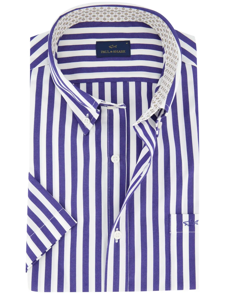 Paul & Shark overhemd korte mouw blauw gestreept