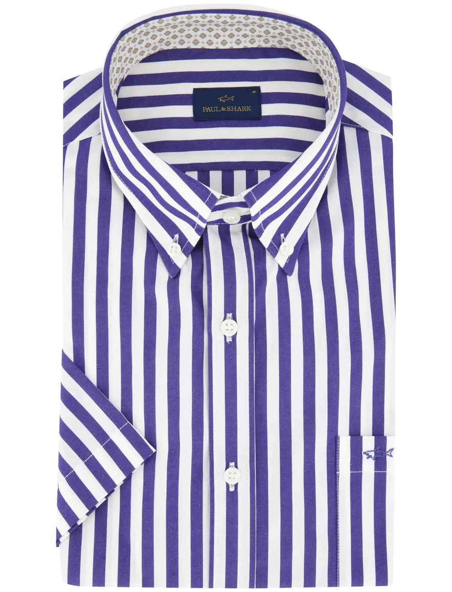 Paul & Shark overhemd korte mouw blauw gestreept