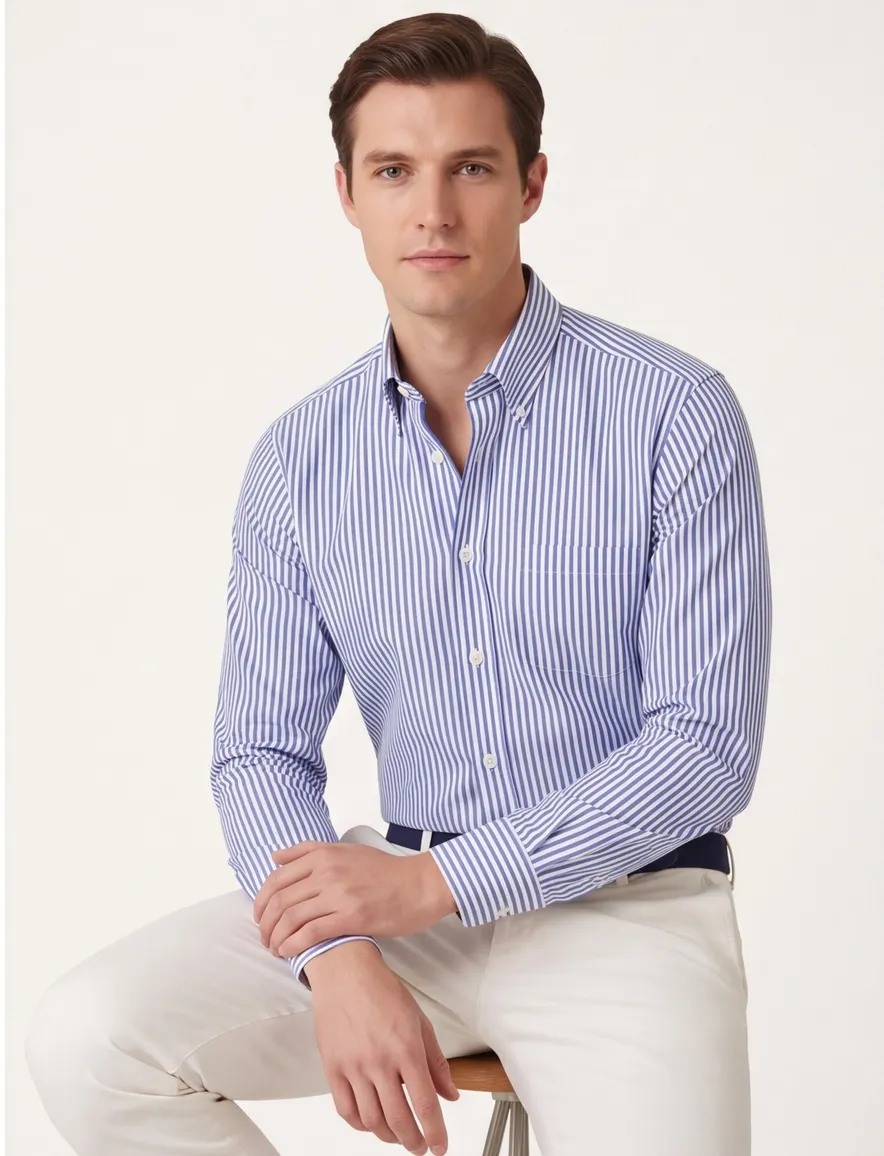 Paul & Shark overhemd blauw wit gestreept button-down