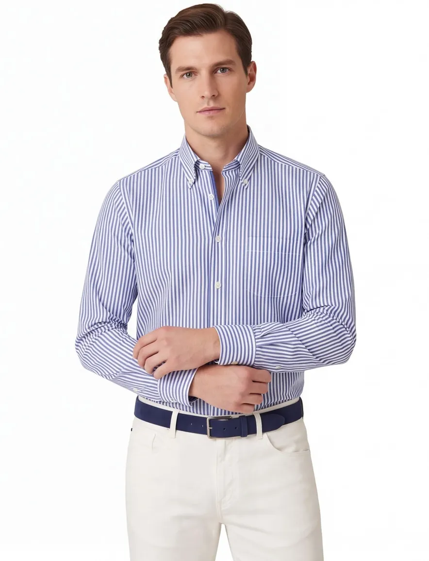 Paul & Shark overhemd blauw wit gestreept button-down