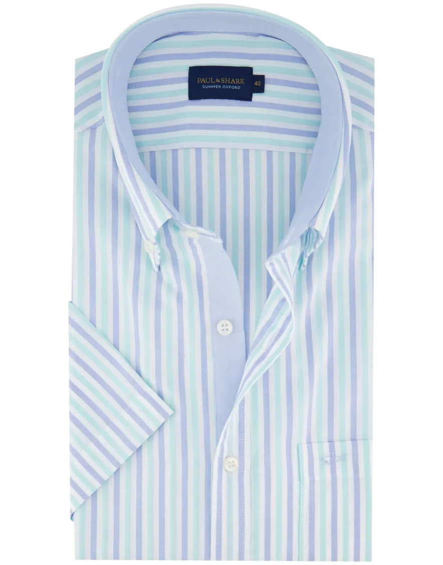 Paul & Shark overhemd blauw groen korte mouw