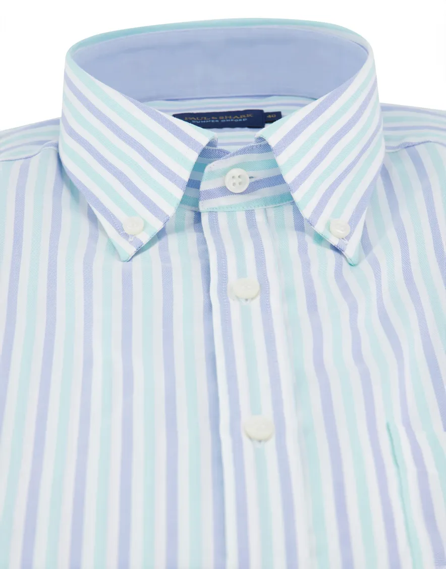 Paul & Shark overhemd blauw groen korte mouw