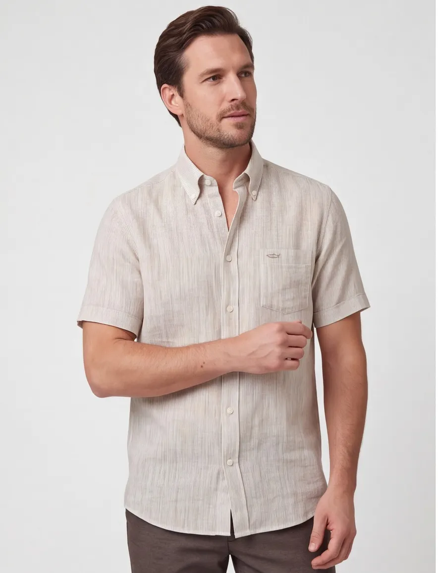 Paul & Shark Riviera overhemd korte mouw beige borstzak