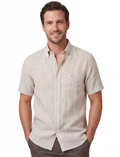 Paul & Shark Paul & Shark Riviera overhemd korte mouw beige borstzak