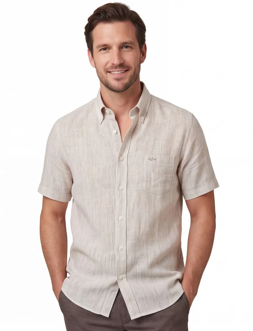 Paul & Shark Riviera overhemd korte mouw beige borstzak