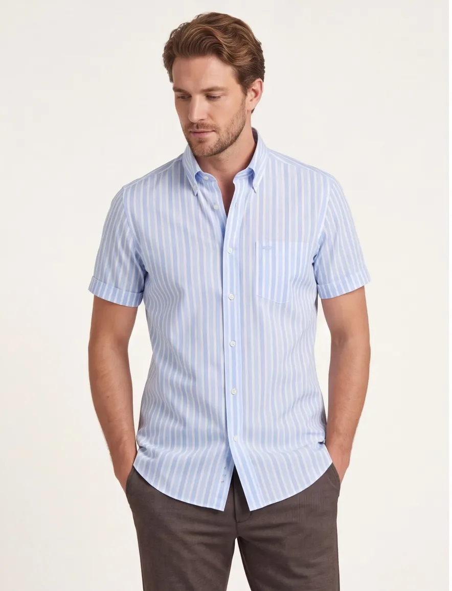 Paul & Shark overhemd blauw wit korte mouw button-down