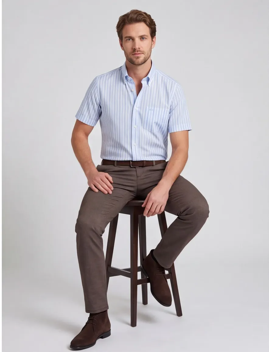 Paul & Shark overhemd blauw wit korte mouw button-down