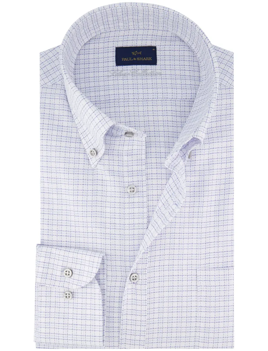 Paul & Shark overhemd wit blauw geruit met borstzak