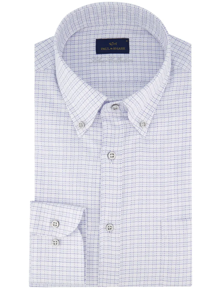 Paul & Shark overhemd wit blauw geruit met borstzak