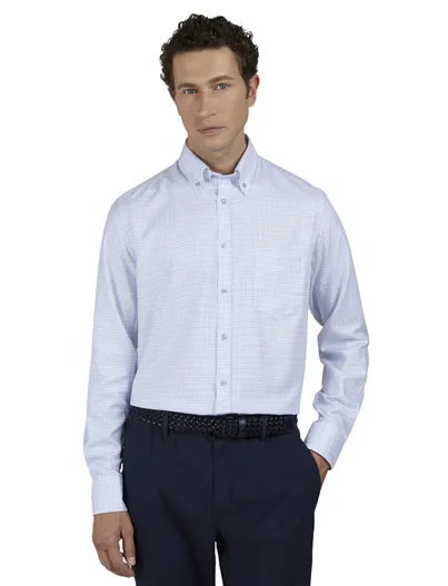 Paul & Shark Paul & Shark overhemd wit blauw geruit met borstzak
