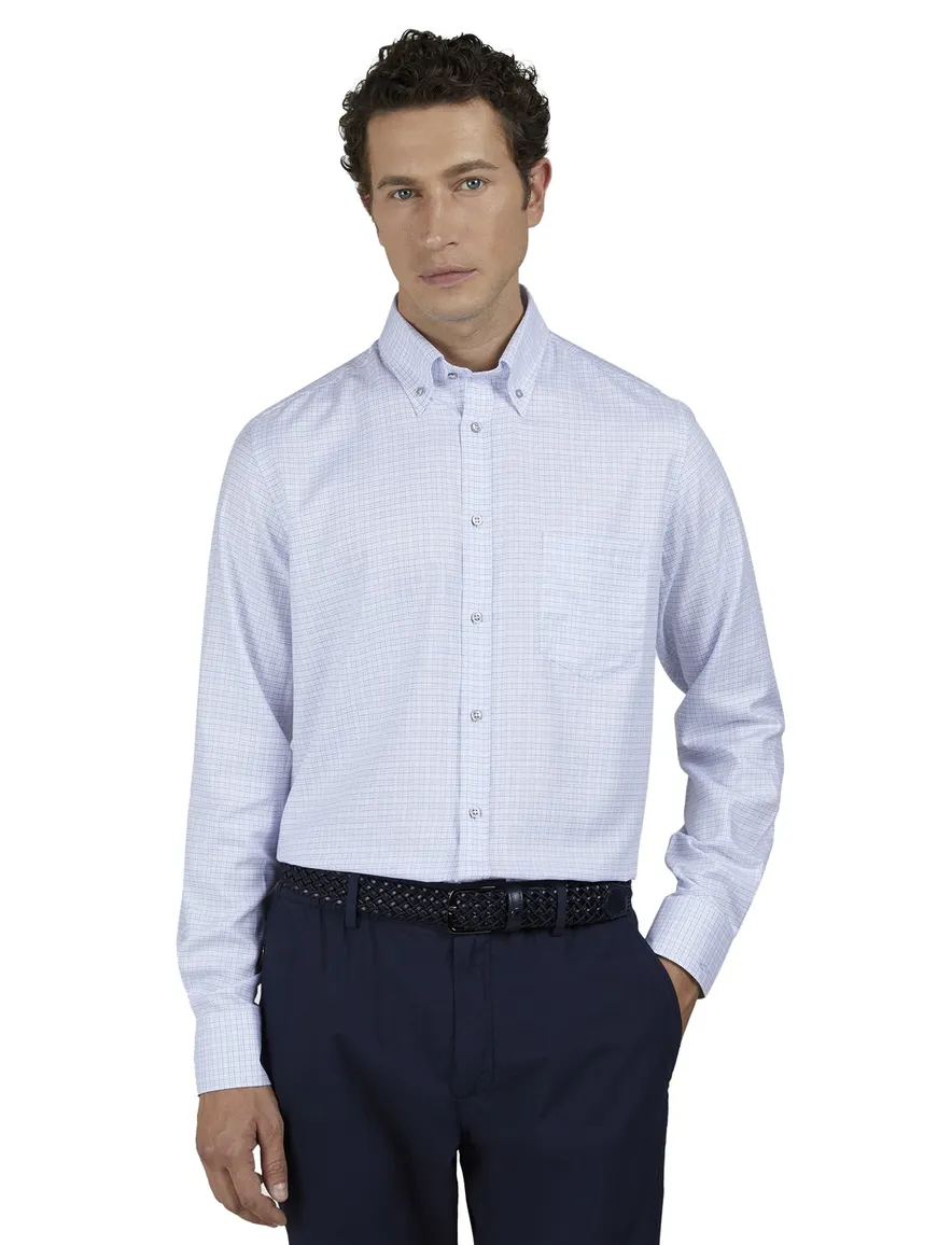 Paul & Shark overhemd wit blauw geruit met borstzak