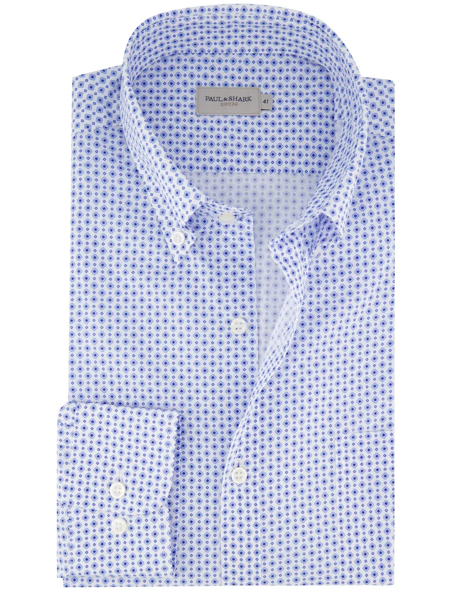 Paul & Shark Riviera overhemd blauw geprint lange mouw
